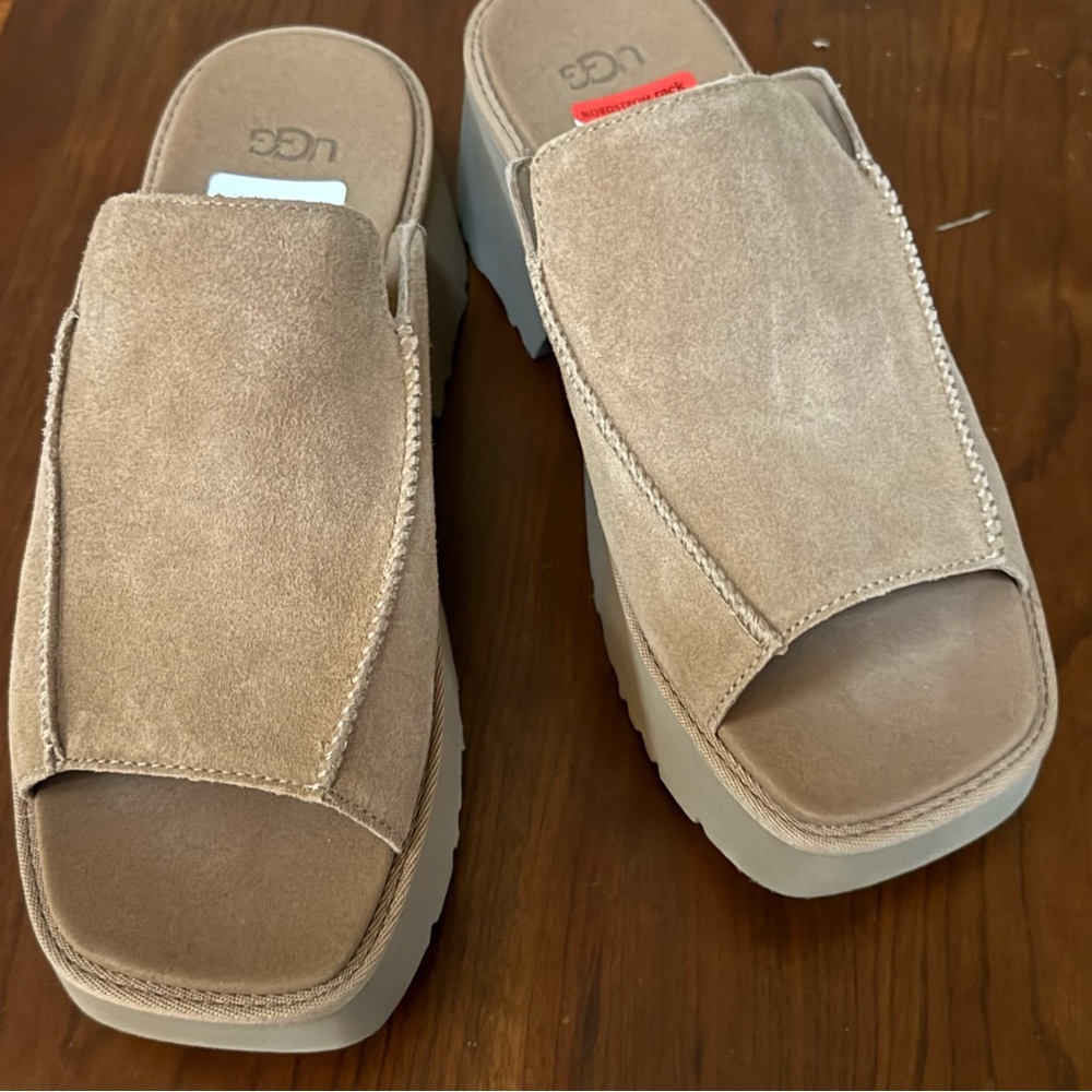 UGG New Heights Platform leather Slide Sandal (Women) chestnut Size 11 new